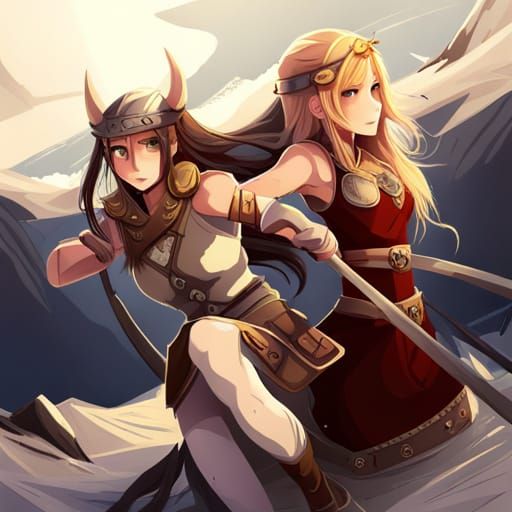 Viking Women on Horse in Anime Style