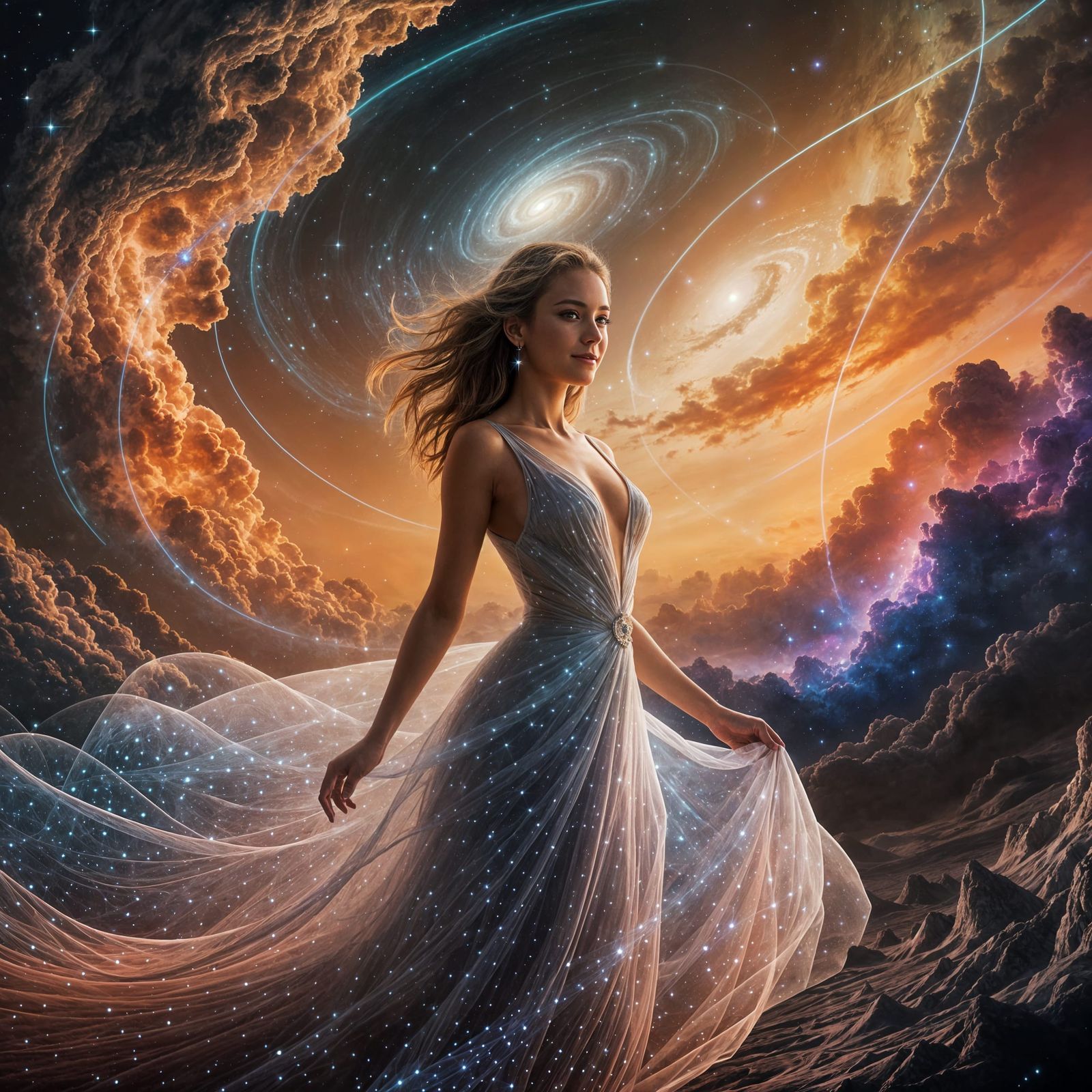Celestial Woman in Astral Landscape, Digital Art