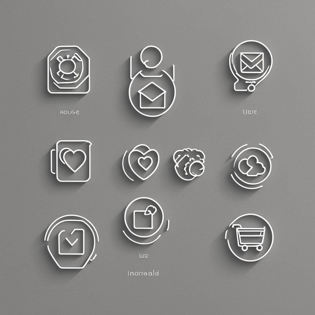 Monochromatic Icon Set in Minimalist Line Art Style