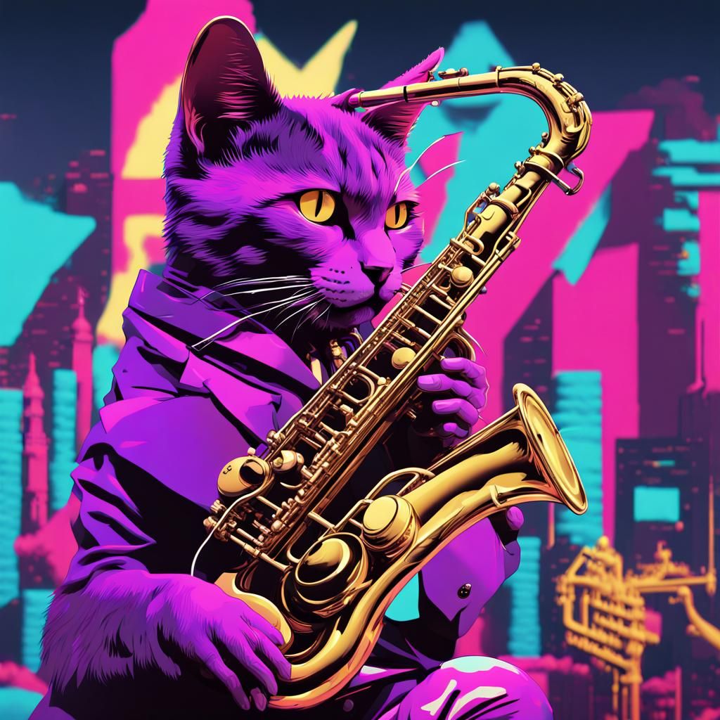 Cat playing the sax, Vaporwave