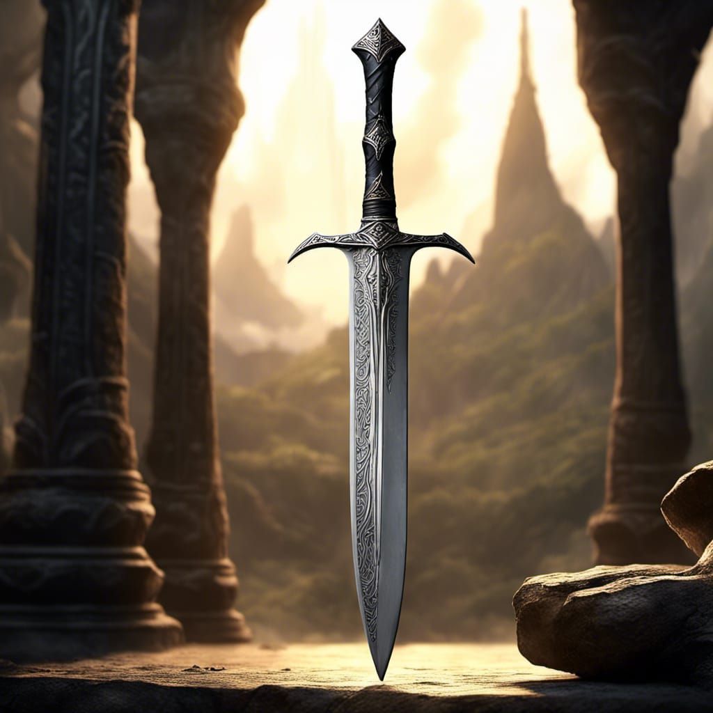 Elven Damascus Shortsword with Runes, Digital Painting