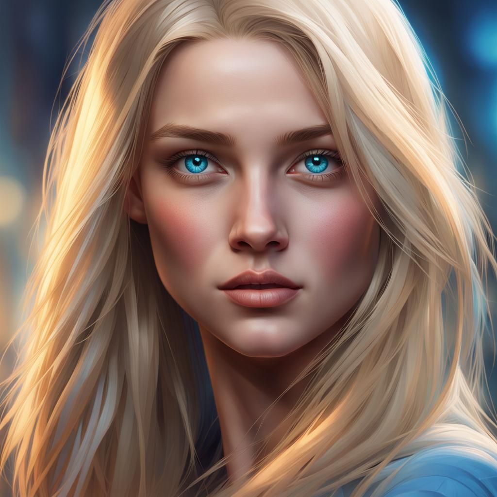 Portrait of a Blonde Teenager in Hyperdetailed Digital Art