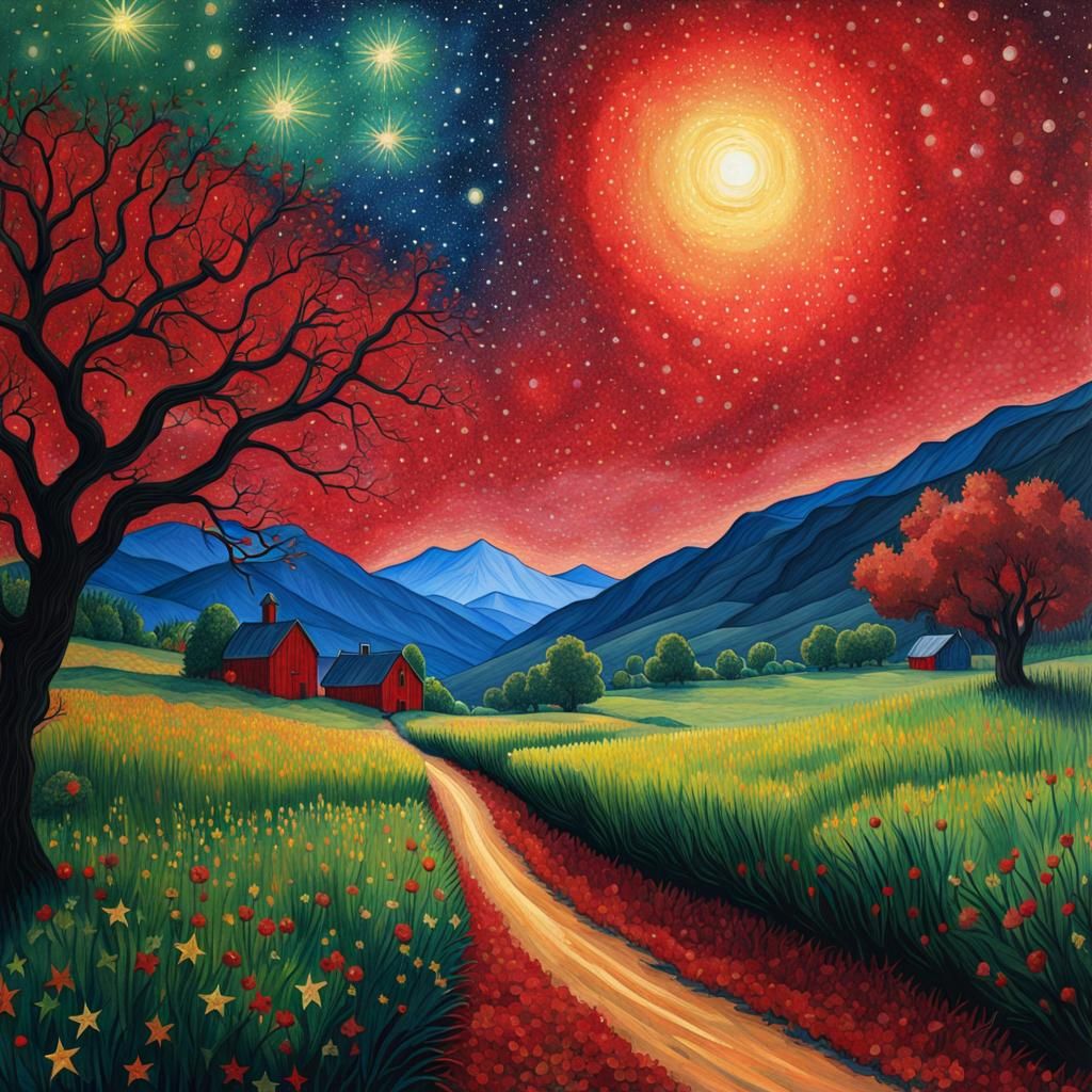 Apple Orchard in Gothic Watercolor Style