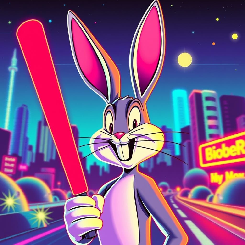 Bugs Bunny in Synthwave Style