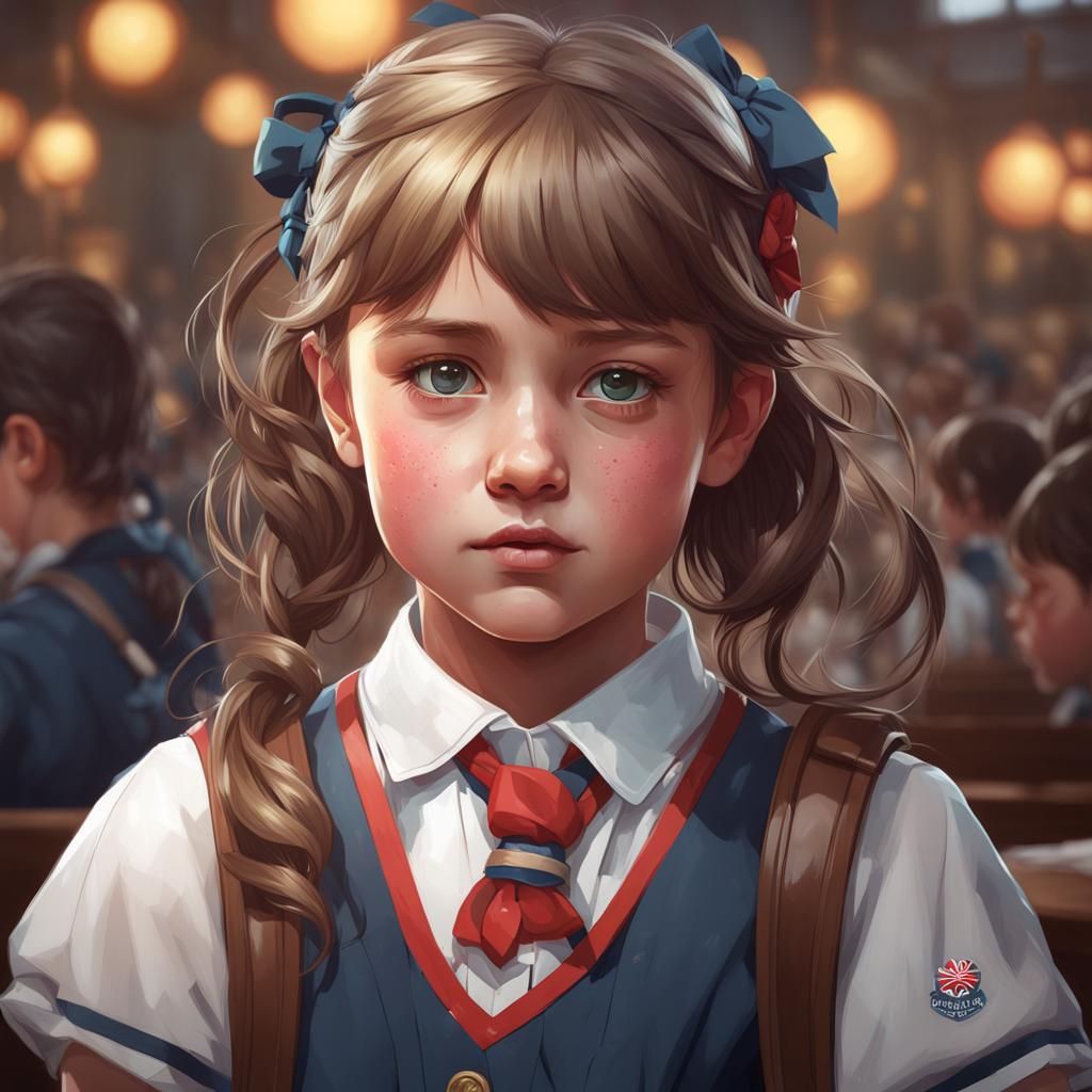 Detailed Portrait of a British Schoolgirl