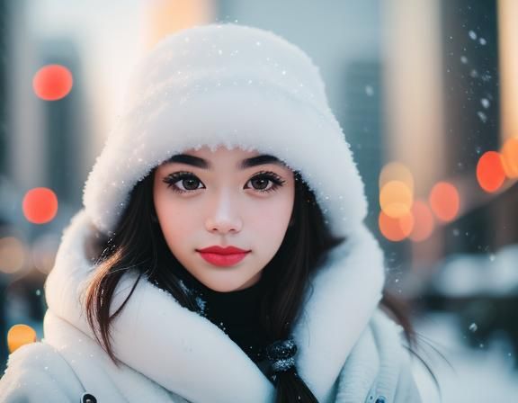 Retrofuturistic Cityscape in Winter Snow