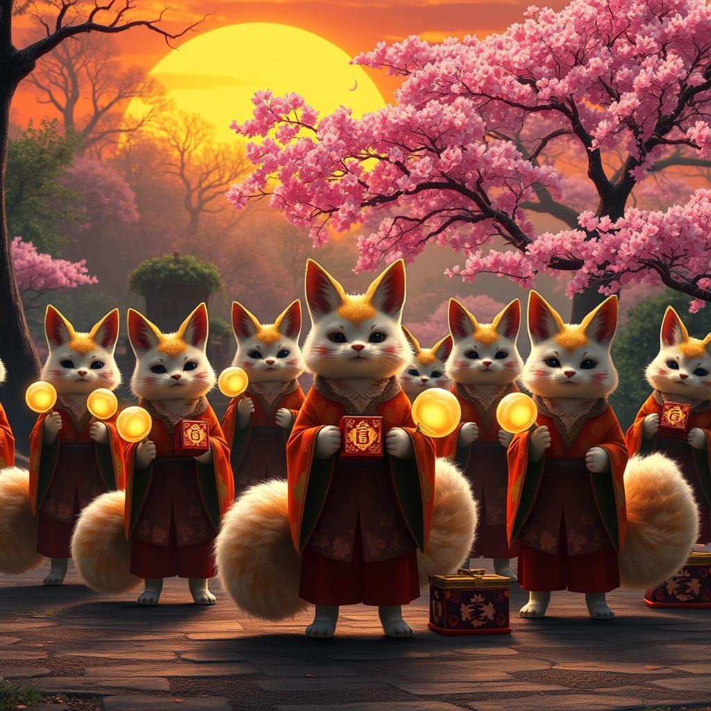 Mystical Kitsunes at Charity Boot Camp in Vibrant Japanese F...