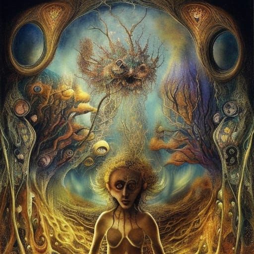 Vibrant Dreamscape with Strange Inhabitants in Oil Painting ...