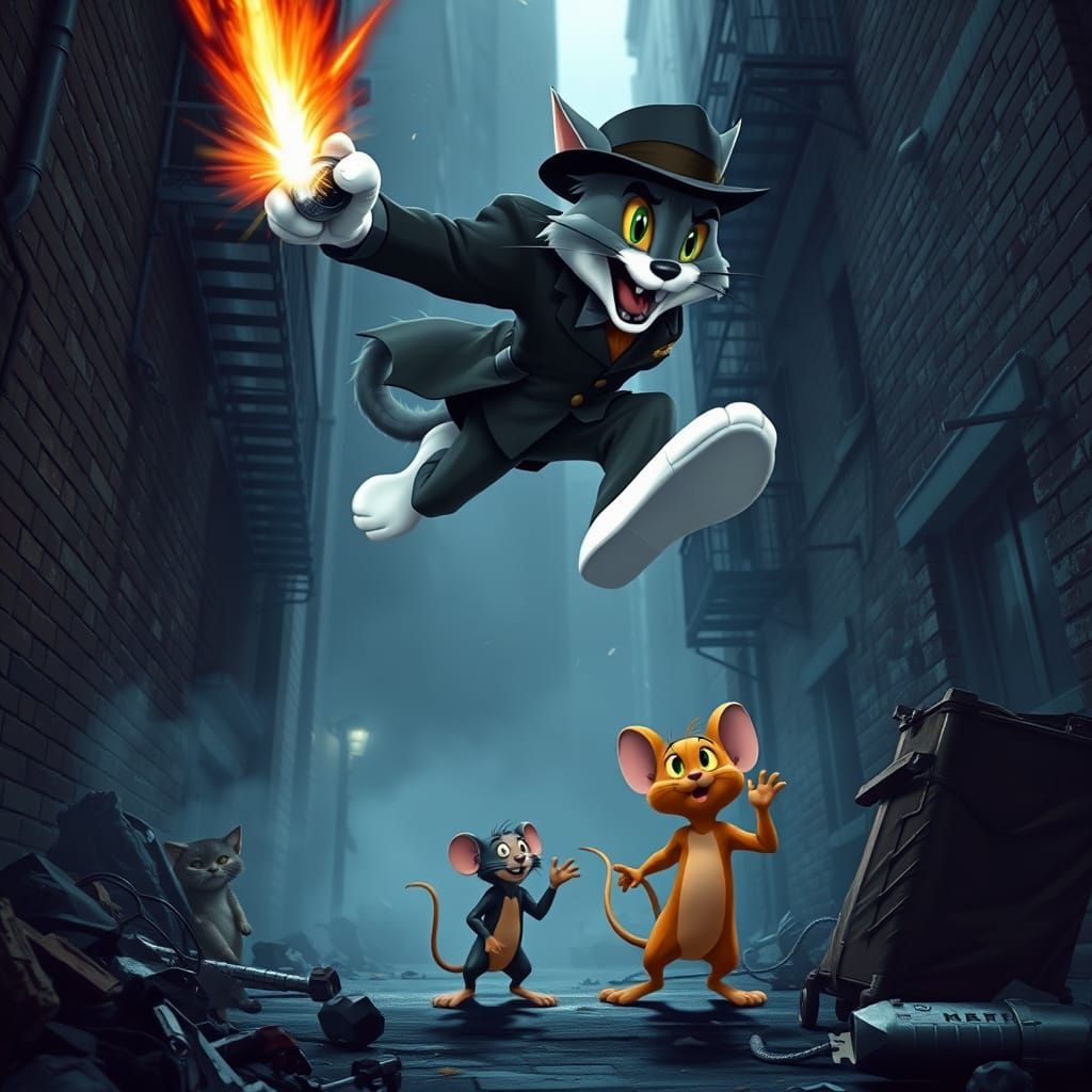 Dramatic Alleyway Scene in Cyberpunk Style