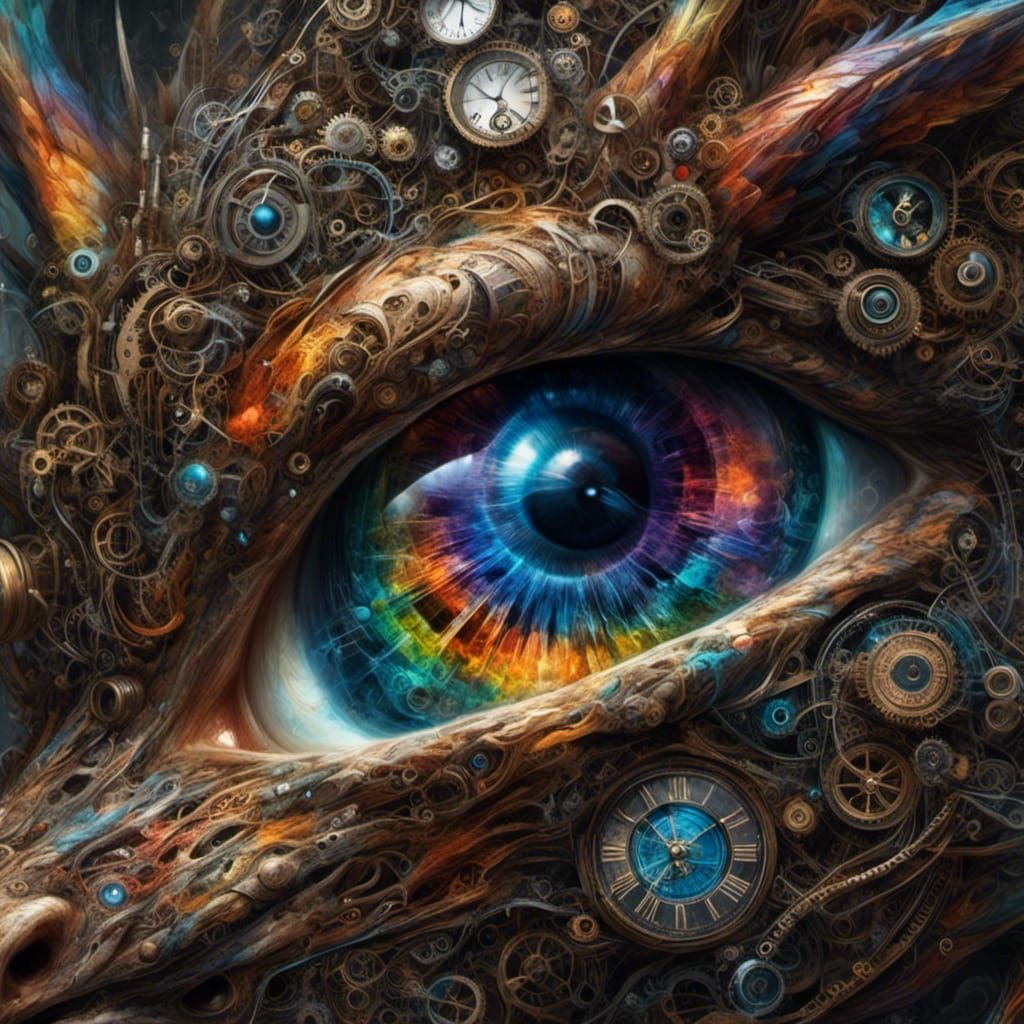 Macro Dragon's Eye with Rainbow Iris in Steampunk Style
