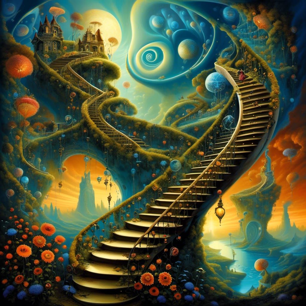 Surreal Clockpunk Landscape with Bioluminescent Flora