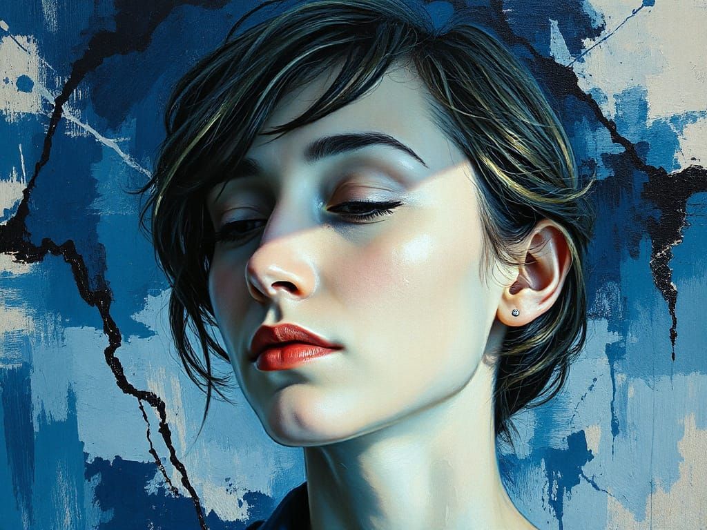 Impasto Oil Portrait of a Woman in Contemplation