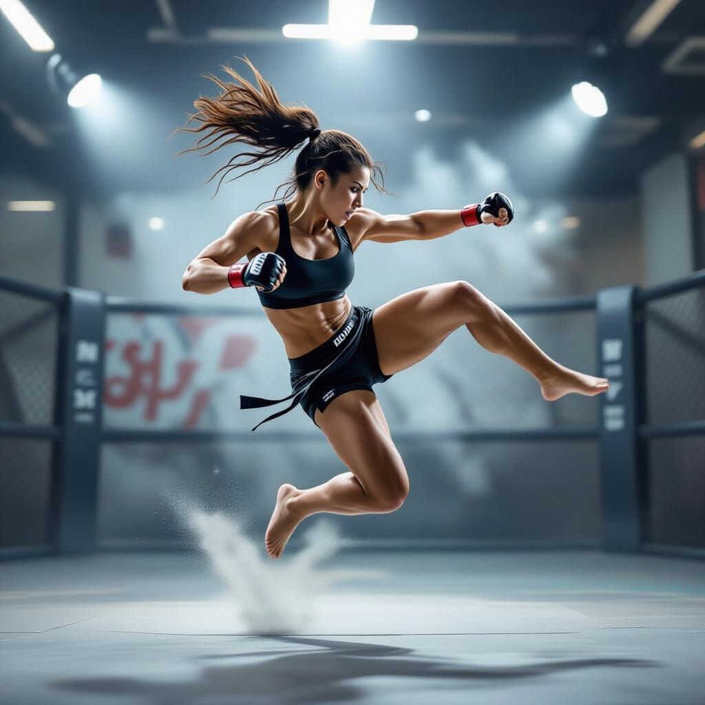 Dynamic Female MMA Athlete in Expressionist Style