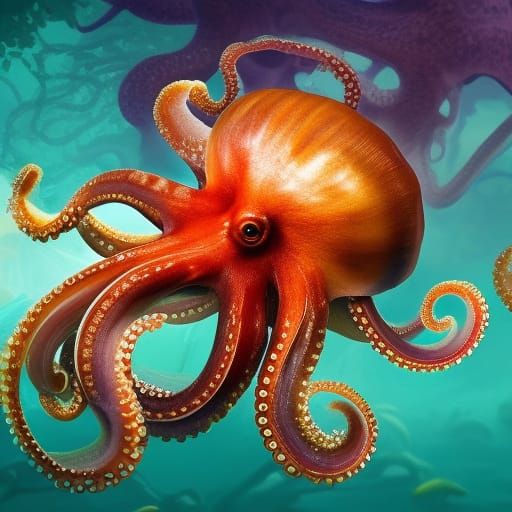 Beautiful Coconut Octopus Underwater in Detailed Matte Paint...