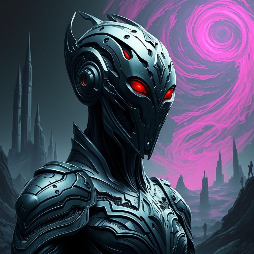 Cybernetic Warrior in a Futuristic Abyss