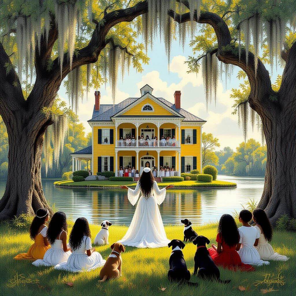 Bayou Voodoo Queen's Enchanting Song in Folk Art Style