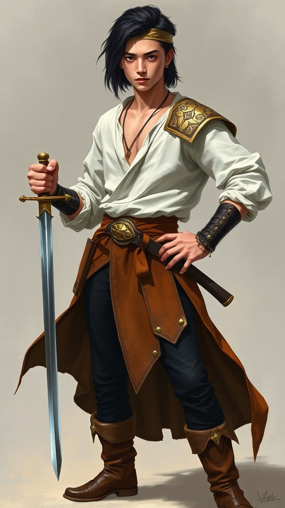 Handsome Warrior with Gold Headband Ready for Battle