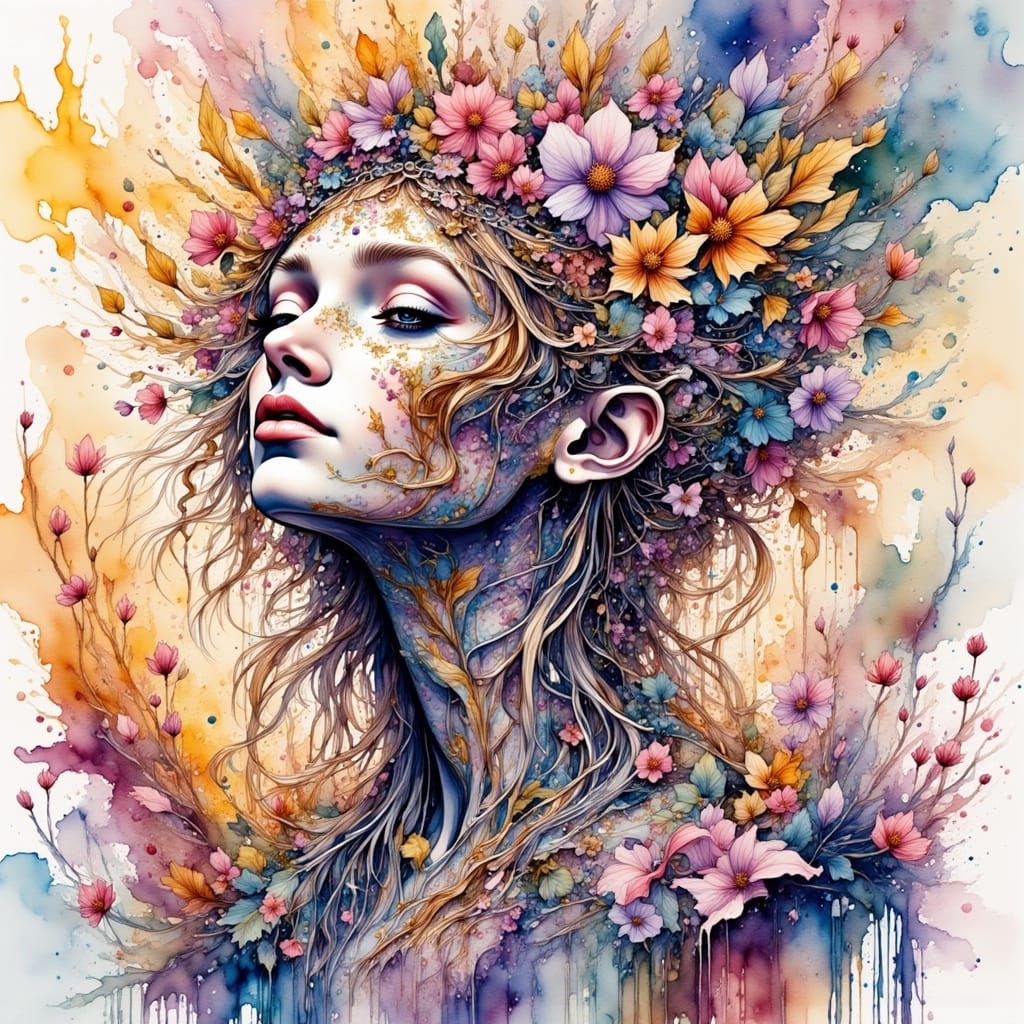 Feminine Power Expressed Through Chaotic Beauty in Watercolo...