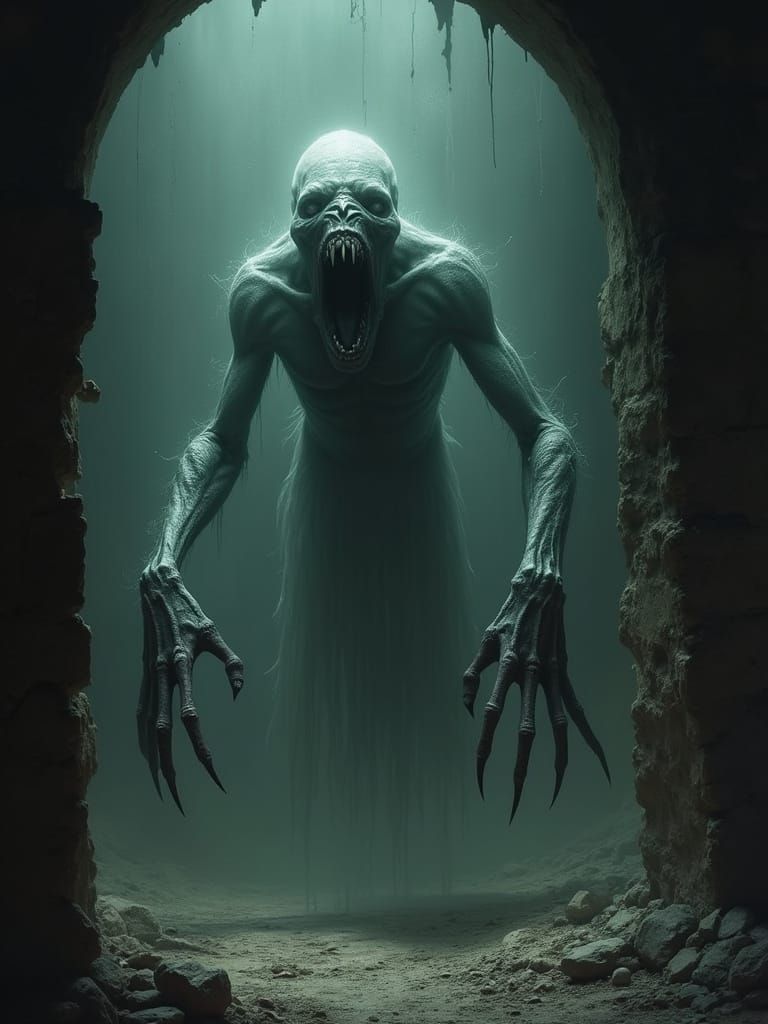 Ethereal Horror Figure Lurks in Shadows