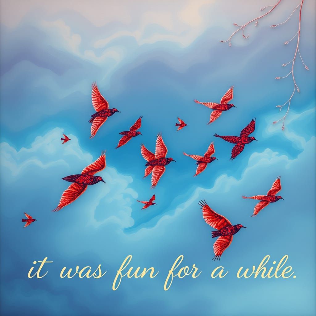 Mosaic Birds Soaring Through Dreamlike Sky