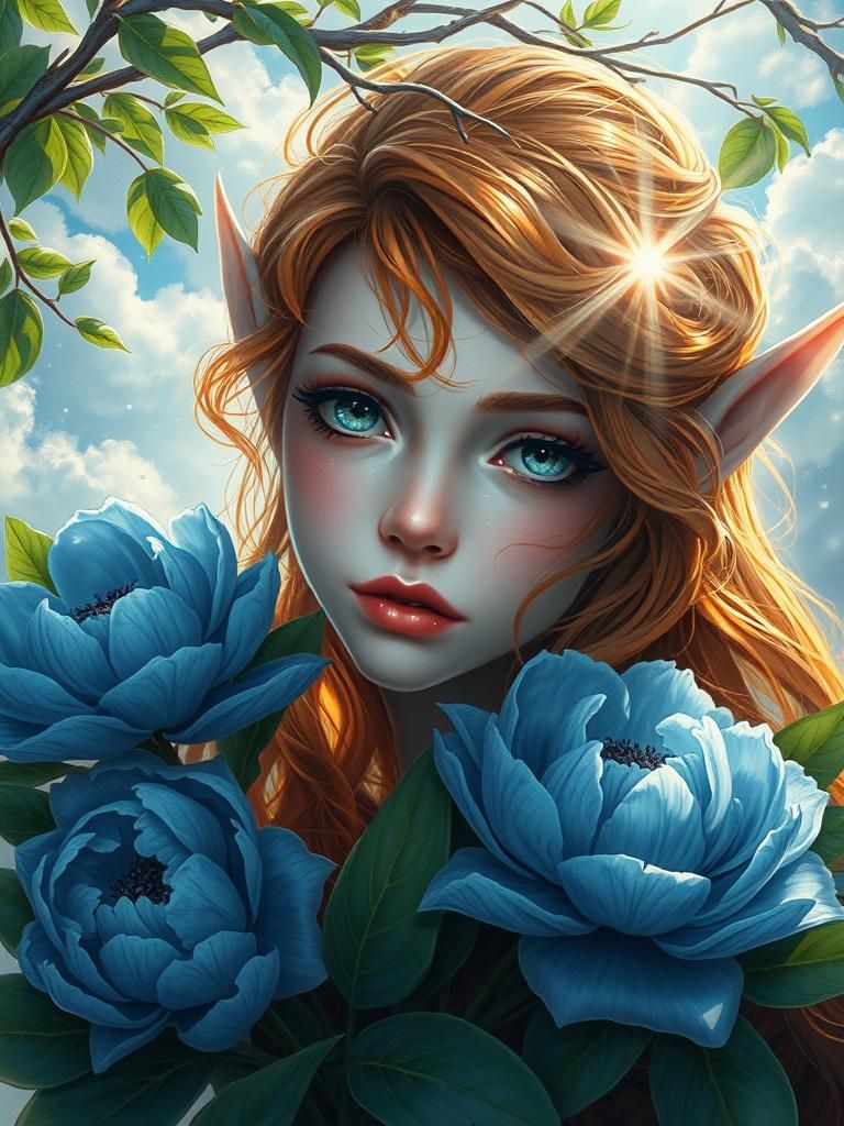 Romantic Elf Girl Portrait in Dark Fantasy Style