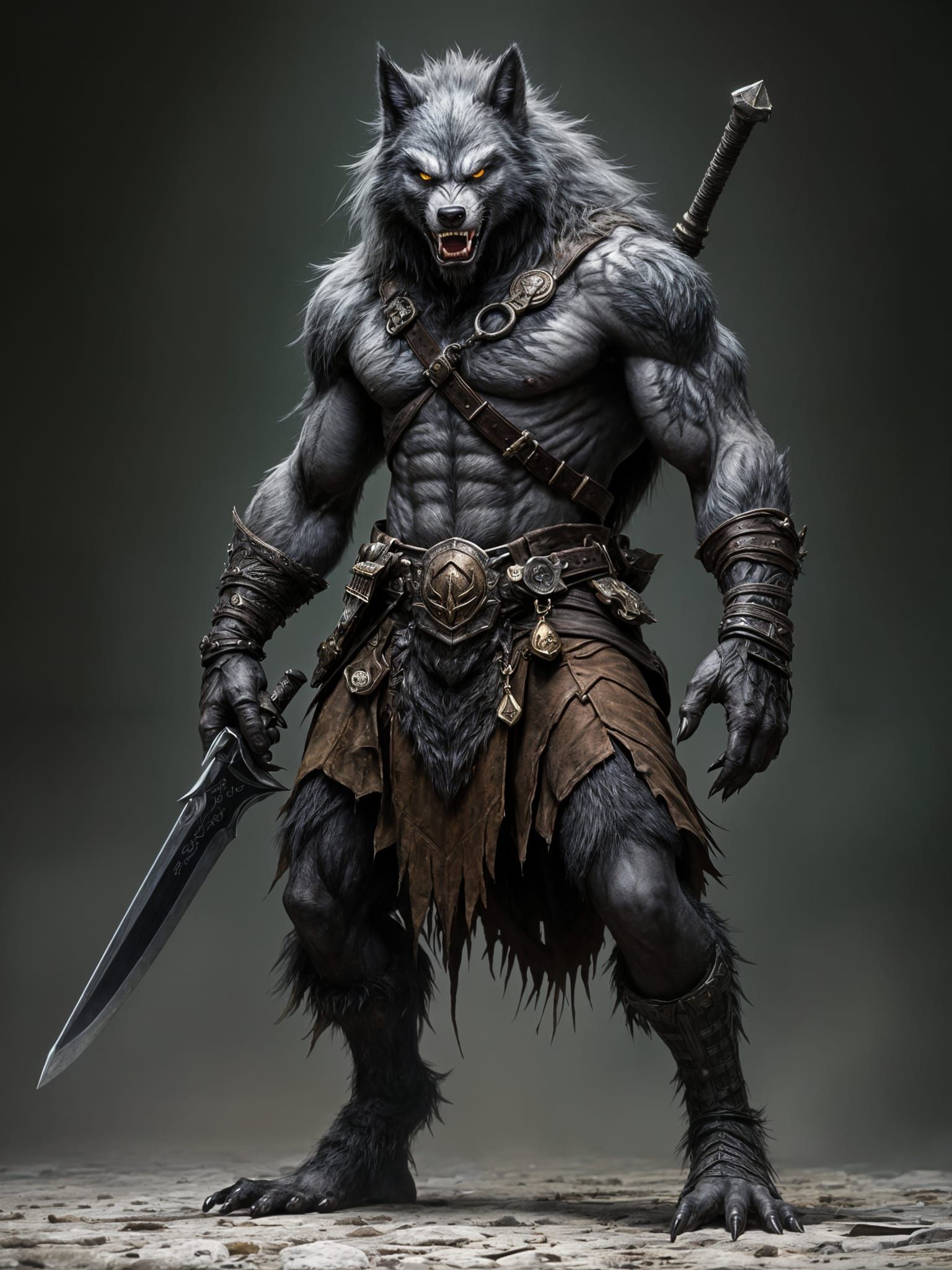 Werewolf Warrior with Damascus Steel Sword