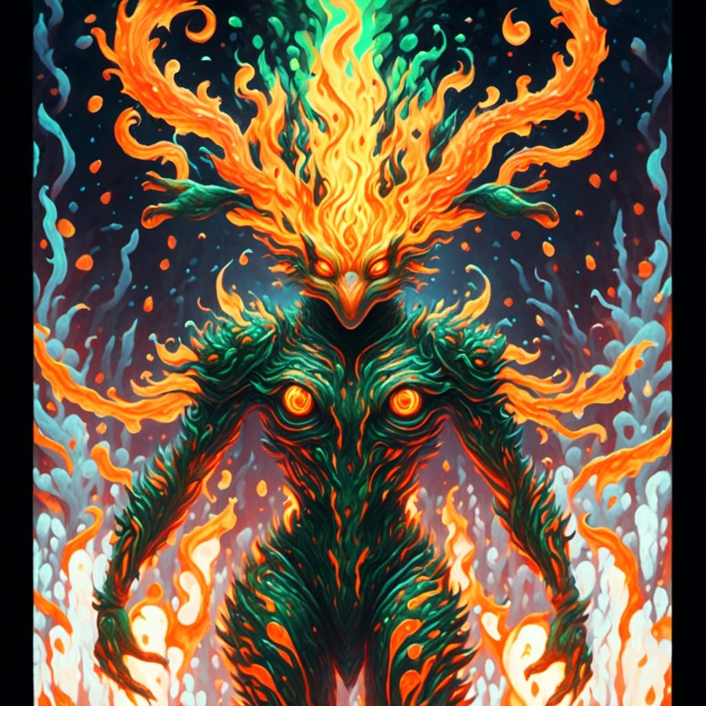 Titanium Fire Frog in Swirling Flames, Fantasy Art