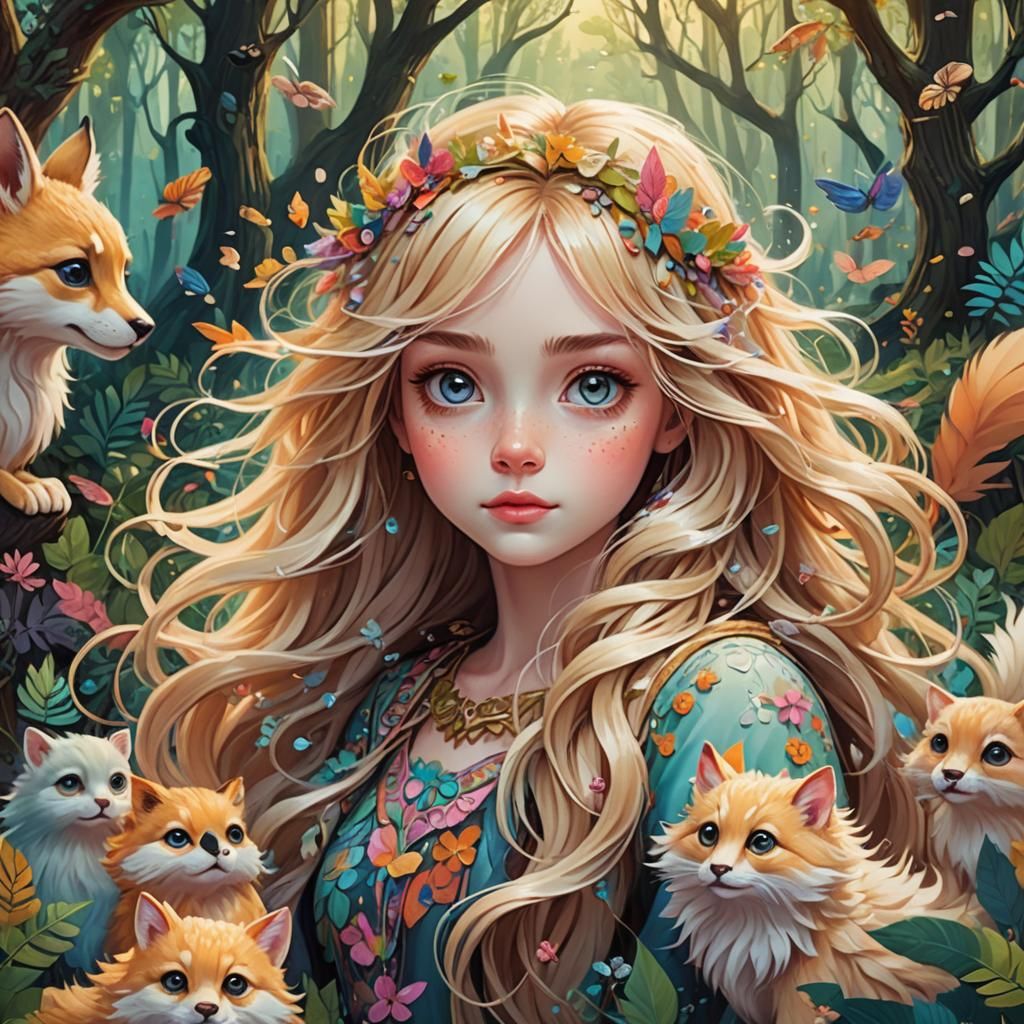 Whimsical Animal Girl in Enchanted Forest