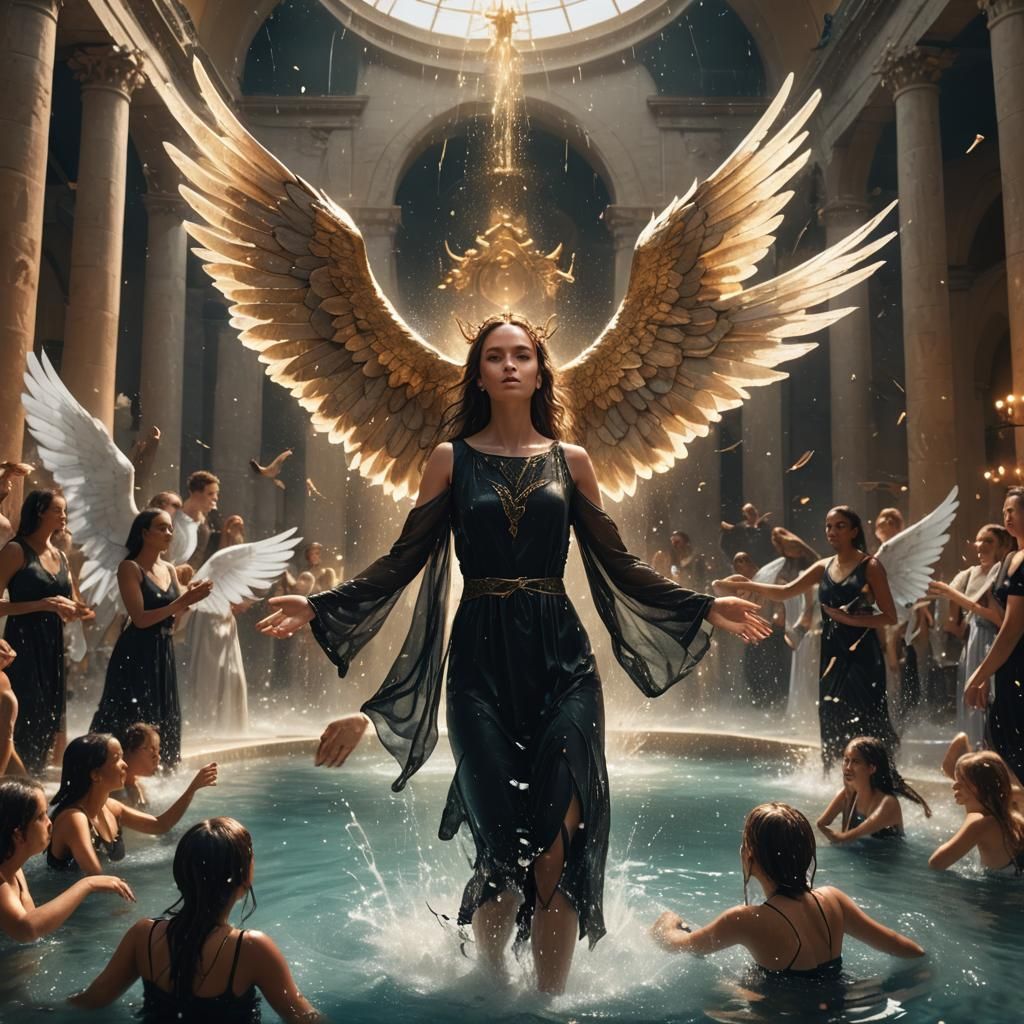 Angelic Woman in Mystical Pool: Fantasy Concept Art