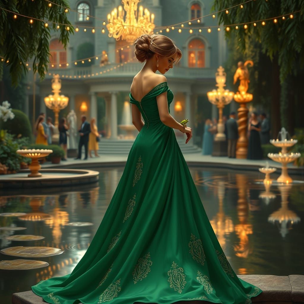 Whimsical Royal Encounter in a Lavish Garden Setting