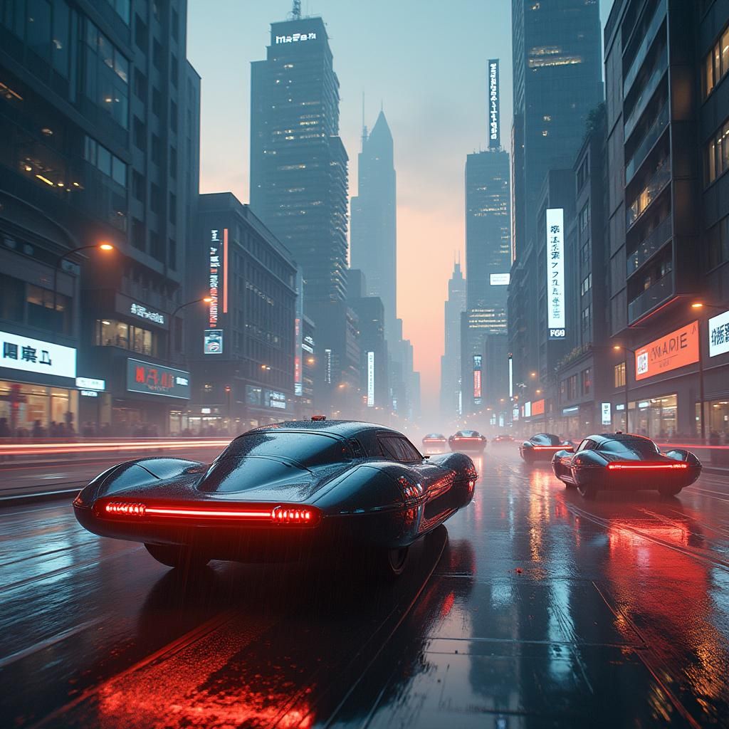 Futuristic Metropolis at Dusk in Cyberpunk Style