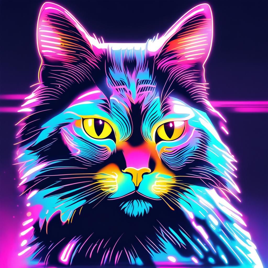 Holographic Cat in Synthwave Neon Style