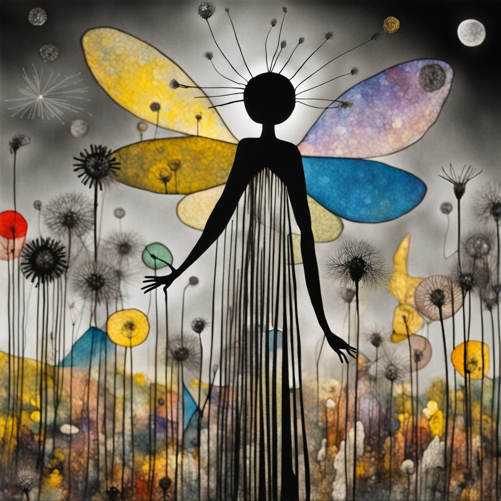 Winged Fairies in Dandelion Dreamscape, Surreal Art