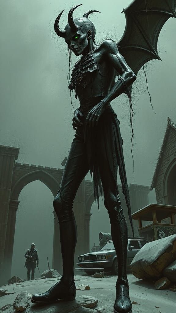 Dark Cyberpunk Rebellious Figure Reveals Mysterious Cityscap...