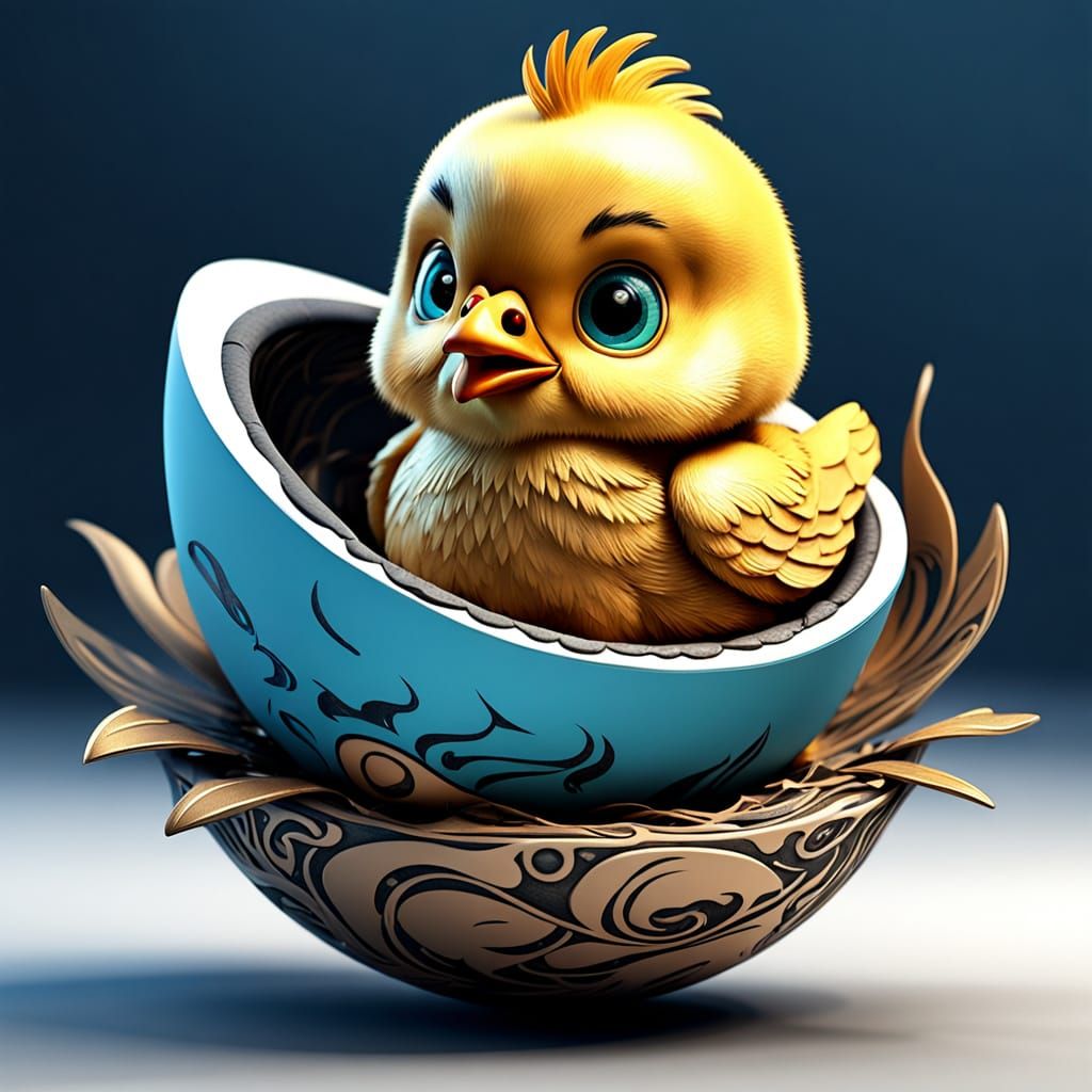 3D Digital Art: Chick Hatching From Egg Portrait