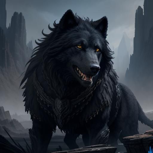 Detailed Black Dire Wolf Matte Painting