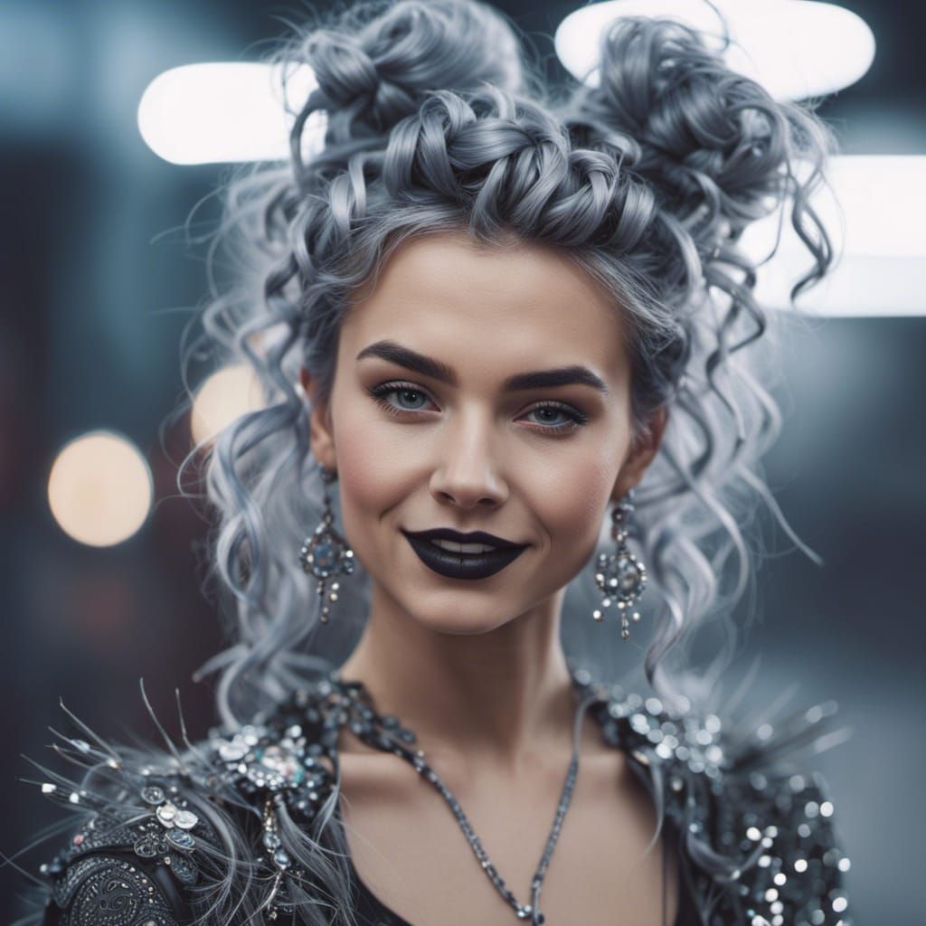 Gothic Woman Portrait with Unique Hairstyle