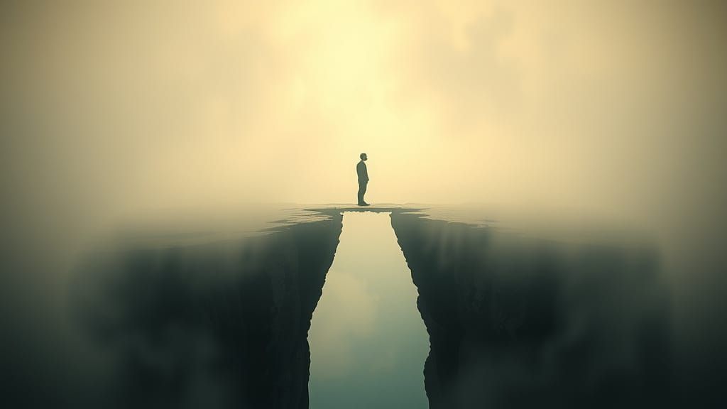 Surrealist Figure Transcends the Abyss in Dreamlike Landscap...