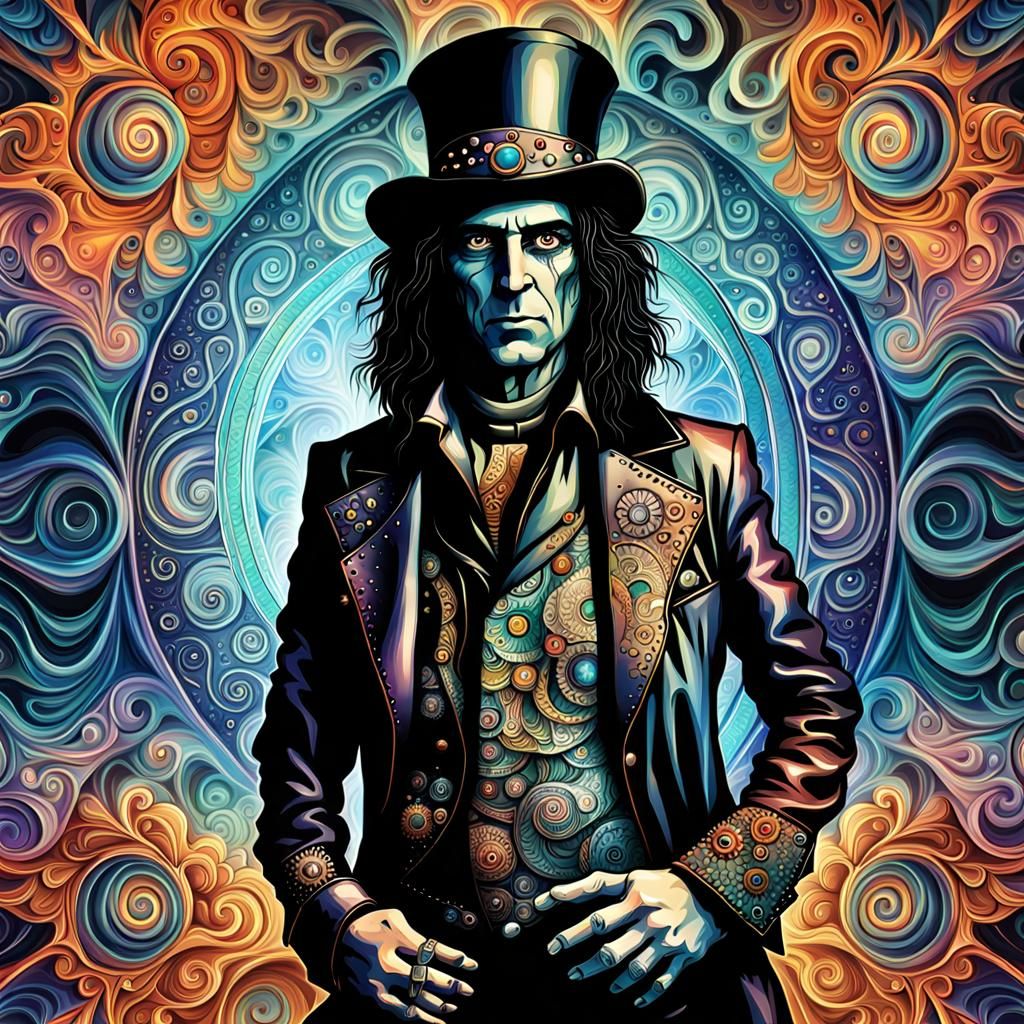 Alice Cooper with Fractal Fantasy Background