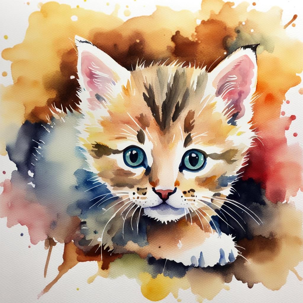 Watercolor Painting of a Baby Kitten