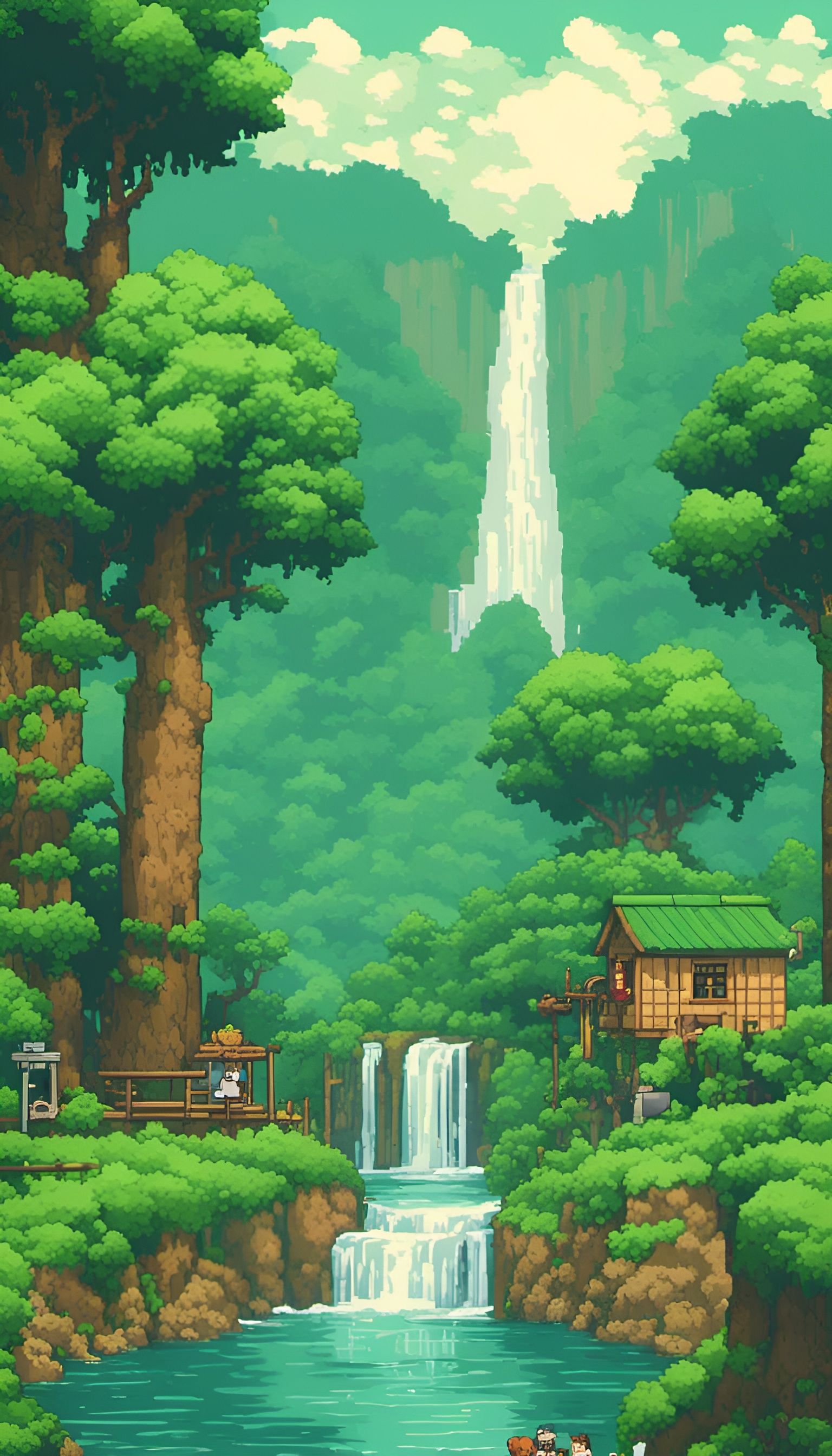 Lush Green Forest in 16-bit Pixel Art Style