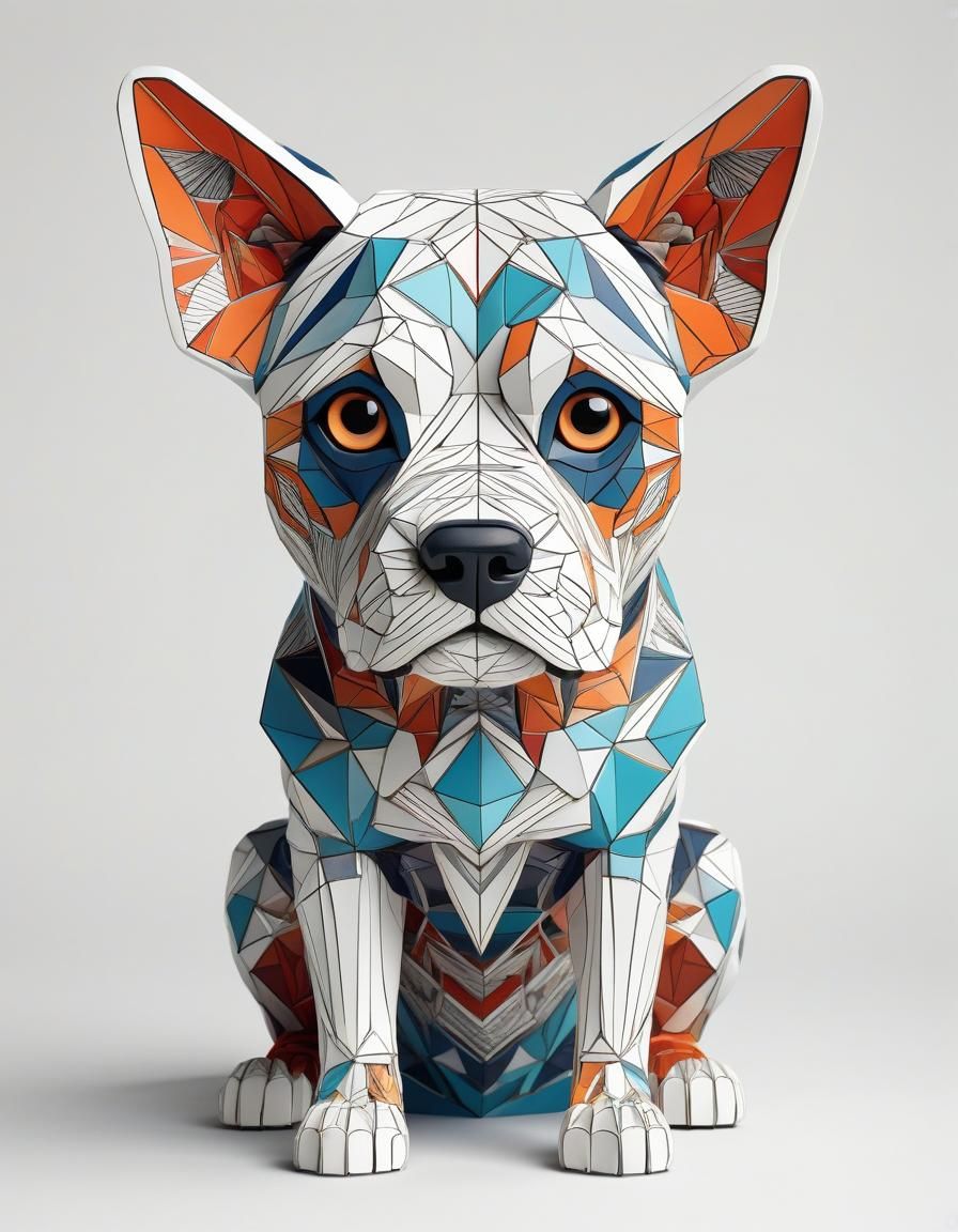Geometric Dog in Ukiyo-e Style 3D Render