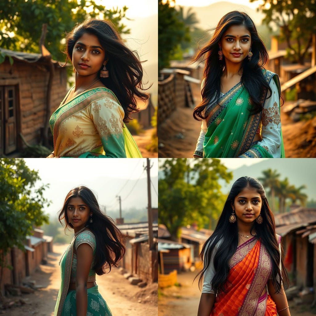 Confident Young Indian Woman in Traditional Attire, Set Agai...