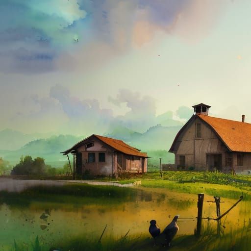 Tuscan Farmhouse Landscape in Watercolour