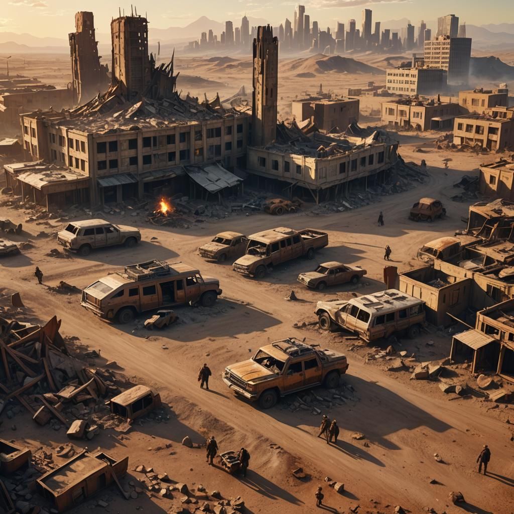 Post-Apocalyptic Cityscape in Golden Light
