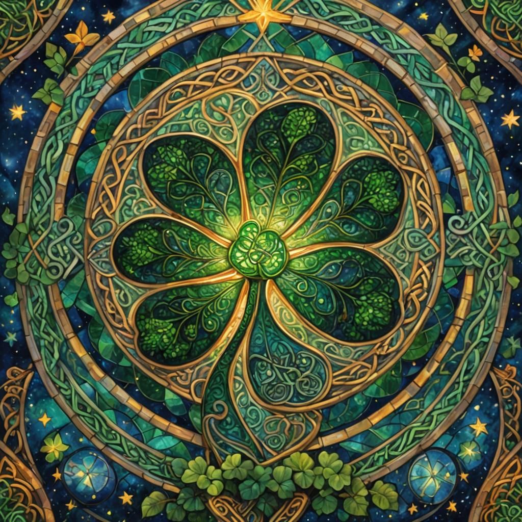Mystic Celtic Shamrock Portal in Oil Painting Style