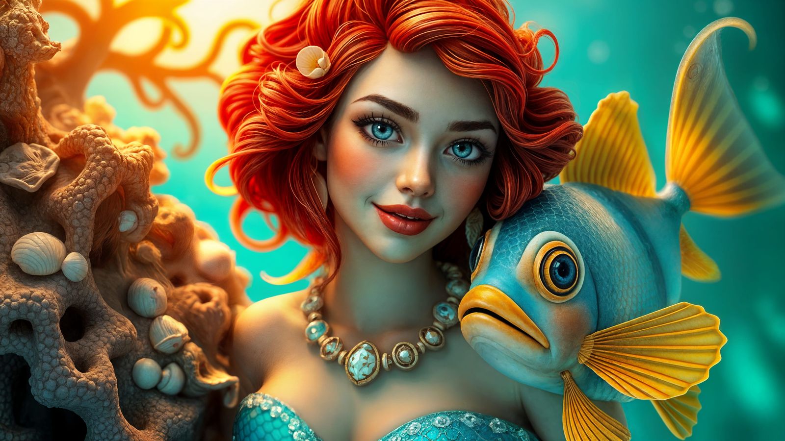 Enchanting Pregnant Mermaid in Seashells and Scales, Set Ami...