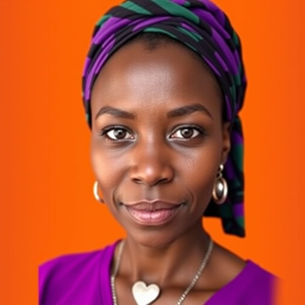Woman with Headwrap Against Gradient Background