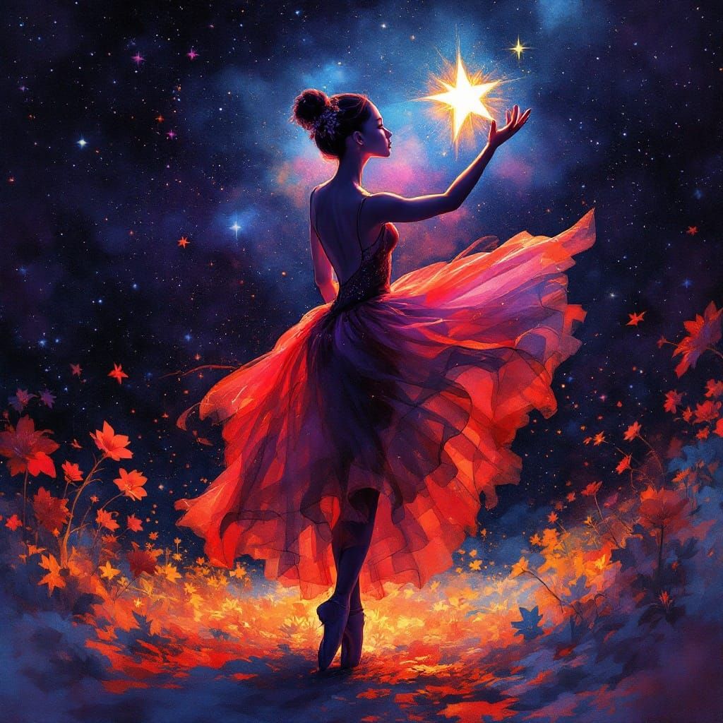 Elegant Holiday Ballet Dancer in Starry Night Sky