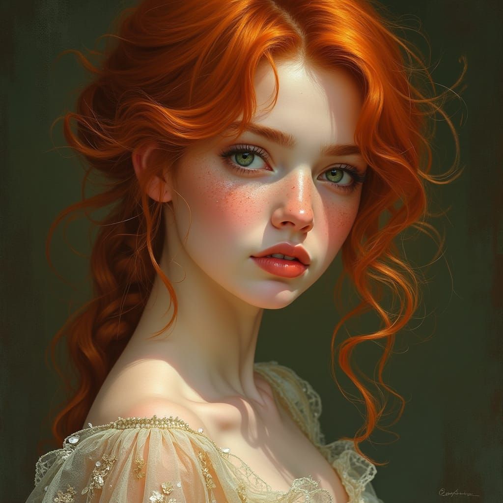 A Pre-Raphaelite Beauty in Fiery Ginger Hair